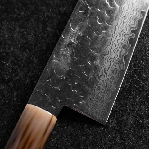Gyuto VG-10 Mirror Tsuchime Damascus Dark Pink Buffalo Maple Handle 240mm (9.4”)-[Musashi]-[Japan-Küchenmesser]