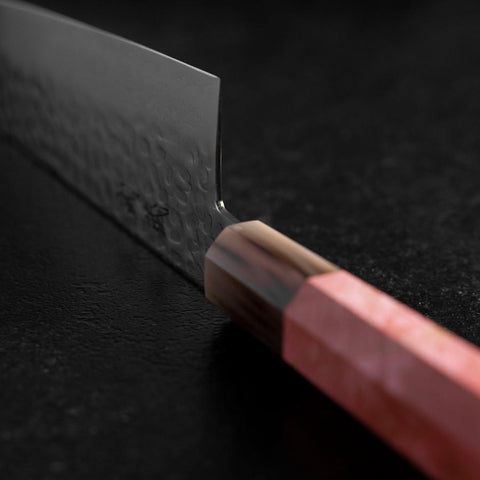 Gyuto VG-10 Mirror Tsuchime Damascus Dark Pink Buffalo Maple Handle 240mm (9.4”)-[Musashi]-[Japan-Küchenmesser]