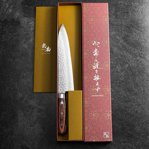 Gyuto VG-10 Tsuchime Damast Westlicher Griff 210mm-[Musashi]-[Japan-Küchenmesser]