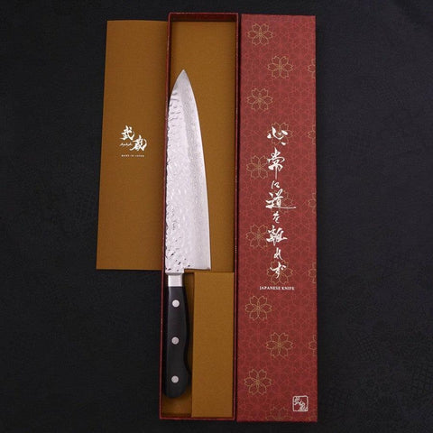 Gyuto VG-10, Tsuchime Damast Westlicher Griff in Schwarz, 210mm-[Musashi]-[Japan-Küchenmesser]
