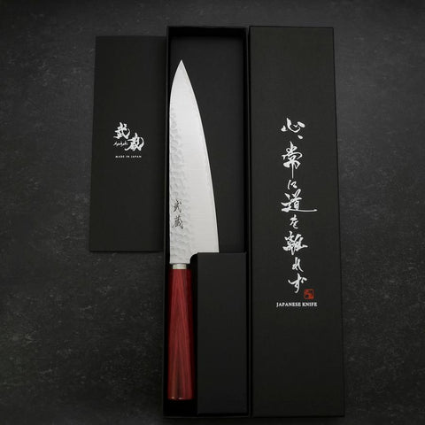 Gyuto VG-10 Tsuchime Roter Westlicher Griff 185mm-[Musashi]-[Japan-Küchenmesser]