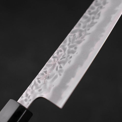 Gyuto White Steel #1 Edelstahlummantelung, Tsuchime Büffelhorn und Teak Griff, 180mm-[Musashi]-[Japan-Küchenmesser]