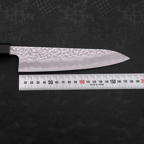 Gyuto White Steel #1 Edelstahlummantelung Tsuchime Büffelhorn und Teakholz Griff 180mm-[Musashi]-[Japan-Küchenmesser]