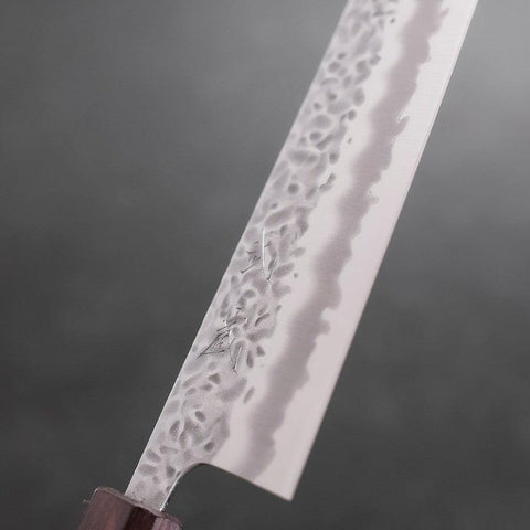 Gyuto White Steel #1 Edelstahlummantelung Tsuchime Lila Urushi Griff 240mm-[Musashi]-[Japan-Küchenmesser]
