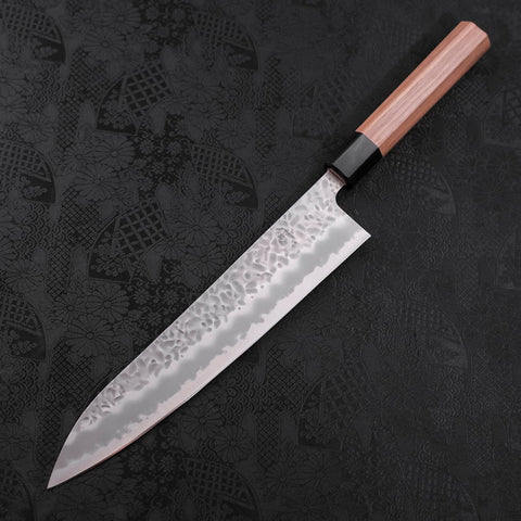 Gyuto White Steel #1 Edelstahlummantelung Tsuchime Walnussholz Griff 240mm-[Musashi]-[Japan-Küchenmesser]