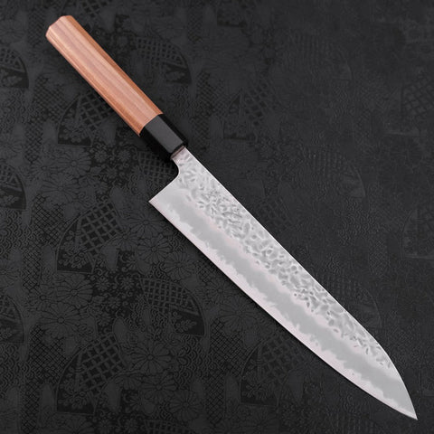 Gyuto White Steel #1 Edelstahlummantelung Tsuchime Walnussholz Griff 240mm-[Musashi]-[Japan-Küchenmesser]