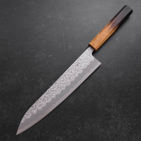 Gyuto White Steel #1 Edelstahlummantelung Tsuchime Yaki Urushi Griff 240mm-[Musashi]-[Japan-Küchenmesser]