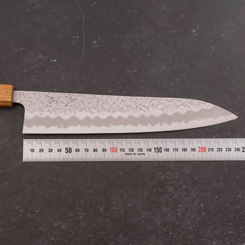 Gyuto White Steel #1 Edelstahlummantelung Tsuchime Yaki Urushi Griff 240mm-[Musashi]-[Japan-Küchenmesser]