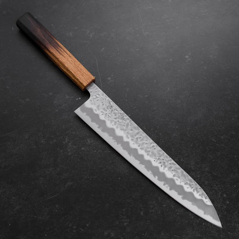 Gyuto White Steel #1 Edelstahlummantelung Tsuchime Yaki Urushi Griff 240mm-[Musashi]-[Japan-Küchenmesser]