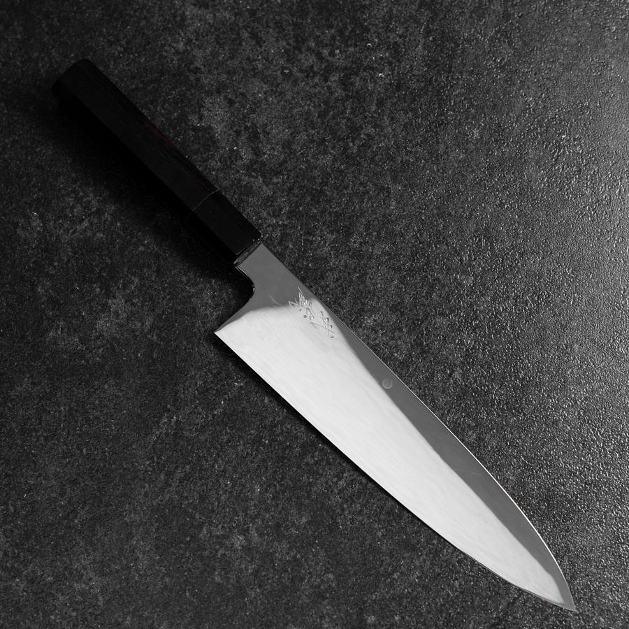 Gyuto White Steel #1 Kagami Mond-Fuji Sui-Honyaki Büffelhorn und Ebenholz Griff mit Scheide 240mm-[Musashi]-[Japan-Küchenmesser]
