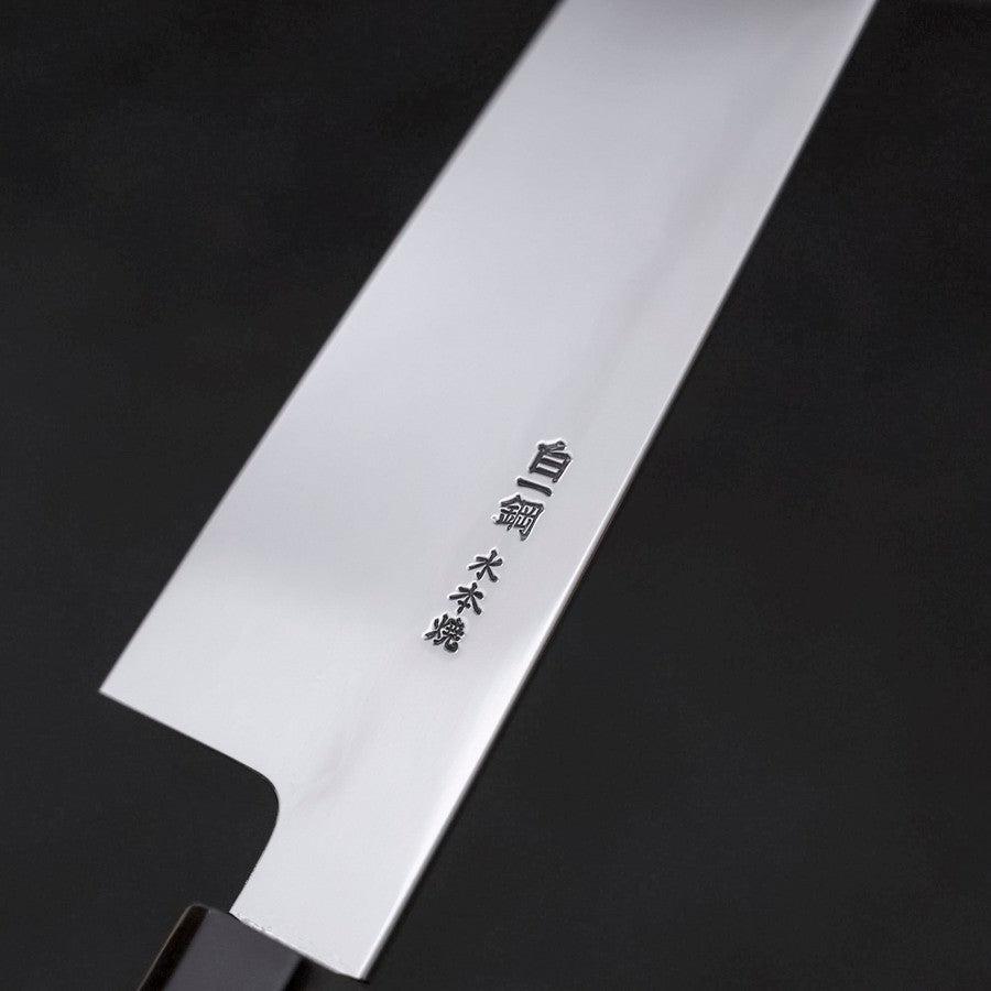 Gyuto White Steel #1 Mirror Water Honyaki Buffalo Ebony Handle 210mm (8.3”)-[Musashi]-[Japanese-Kitchen-Knives]
