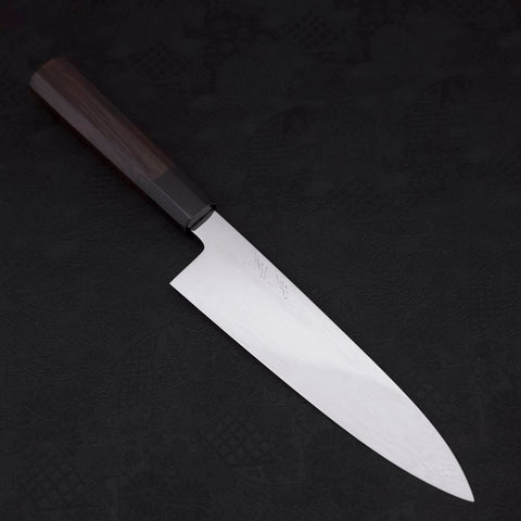 Gyuto White Steel #1, Kagami Sui-Honyaki Büffelhorn und Ebenholz Griff mit Scheide, 210mm-[Musashi]-[Japan-Küchenmesser]