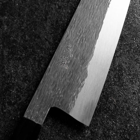 Gyuto White Steel #1 Kurouchi Tsuchime Buffalo Ebony Handle 210mm (8.3”)-[Musashi]-[Japan-Küchenmesser]