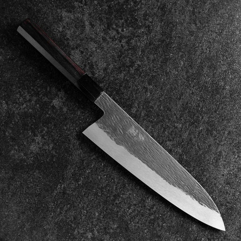 Gyuto White Steel #1 Kurouchi Tsuchime Buffalo Ebony Handle 210mm (8.3”)-[Musashi]-[Japan-Küchenmesser]
