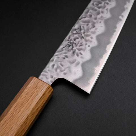 Gyuto White Steel #1 Tsuchime Oak Handle 210mm (8.3”)-[Musashi]-[Japanese-Kitchen-Knives]