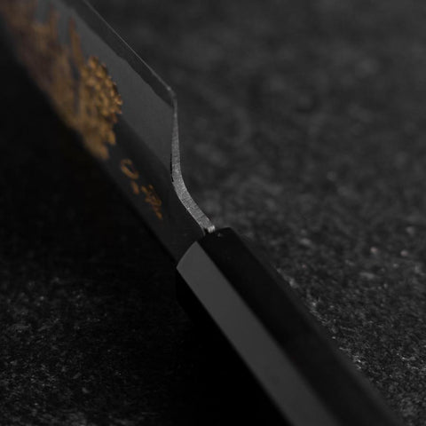 Gyuto White Steel #2 Chokin Kasumi Pagode Sakura Büffelhorn und Ebenholz Griff 210mm-[Musashi]-[Japan-Küchenmesser]
