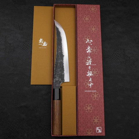 Gyuto White Steel #2 Edelstahlummantelung Kurouchi Büffelhorn und Teakholz Griff 210mm-[Musashi]-[Japan-Küchenmesser]