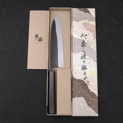 Gyuto White Steel #2 Edelstahlummantelung Kurouchi Ebenholz Griff 180mm-[Musashi]-[Japan-Küchenmesser]