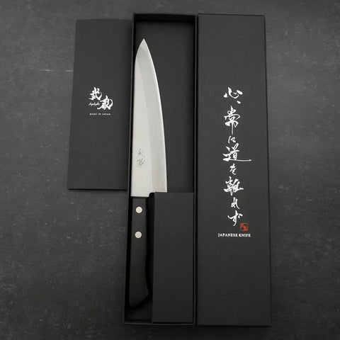 Gyuto White Steel #2 Edelstahlummantelung Poliert Schwarzer Westlicher Griff 180mm-[Musashi]-[Japan-Küchenmesser]