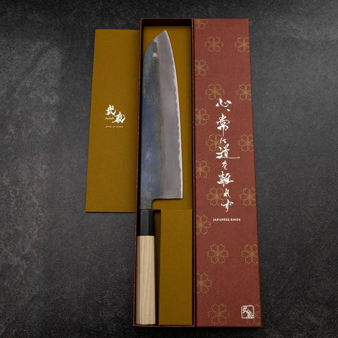 Gyuto White Steel #2 Kurouchi Büffelhorn und Magnolienholz Griff 240mm（größere Breite）-[Musashi]-[Japan-Küchenmesser]