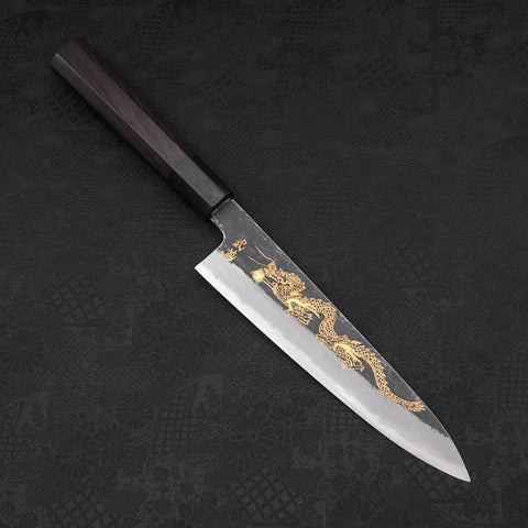 Gyuto White Steel #2, Kurouchi Chokin "Drache" Büffelhorn und Ebenholz Griff, 210mm-[Musashi]-[Japan-Küchenmesser]