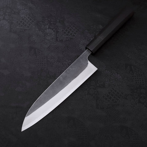 Gyuto White Steel #2 Kurouchi Stainless Clad Chokin Dragon Buffalo Ebony Handle 190mm (7.5”)-[Musashi]-[Japan-Küchenmesser]