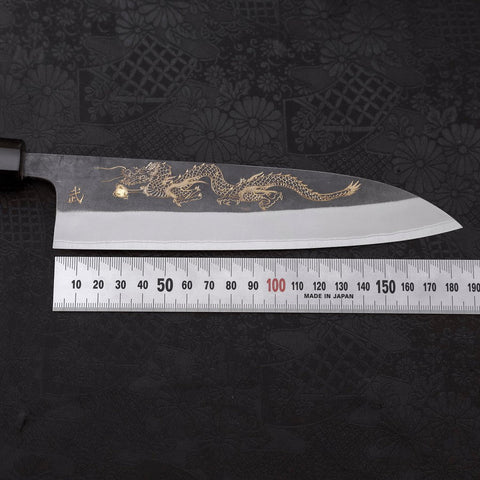 Gyuto White Steel #2 Kurouchi Stainless Clad Chokin Dragon Buffalo Ebony Handle 190mm (7.5”)-[Musashi]-[Japan-Küchenmesser]