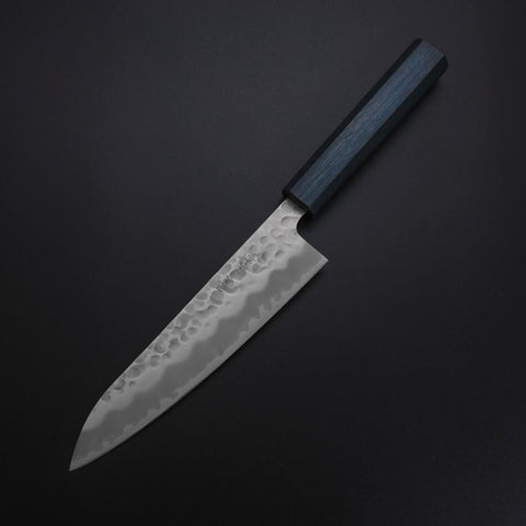 Gyuto White Steel #2 Tsuchime Dunkelblauer Urushi Griff 180mm-[Musashi]-[Japan-Küchenmesser]