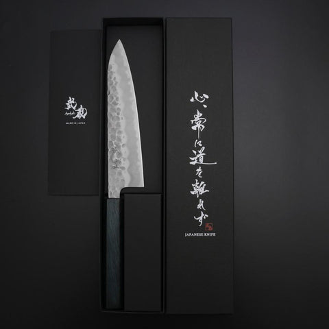 Gyuto White Steel #2 Tsuchime Dunkelblauer Urushi Griff 180mm-[Musashi]-[Japan-Küchenmesser]