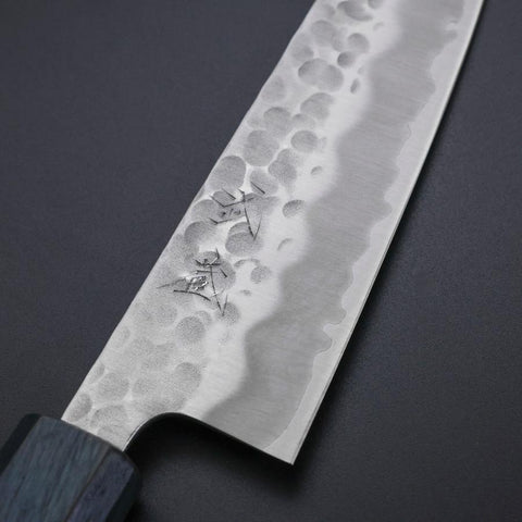Gyuto White Steel #2 Tsuchime Dark Blue Urushi Handle 180mm-[Musashi]-[Japanese-Kitchen-Knives]