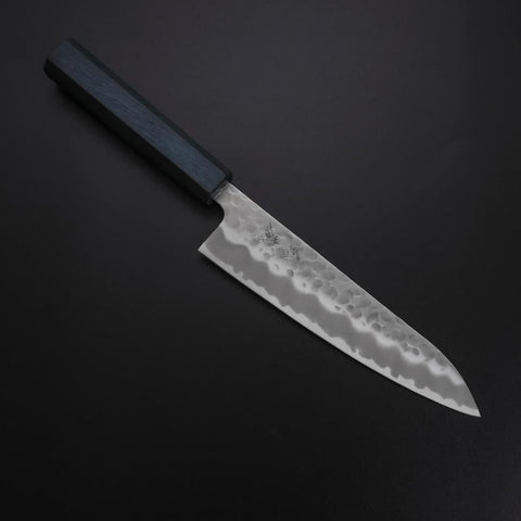 Gyuto White Steel #2 Tsuchime Dark Blue Urushi Handle 180mm-[Musashi]-[Japanese-Kitchen-Knives]