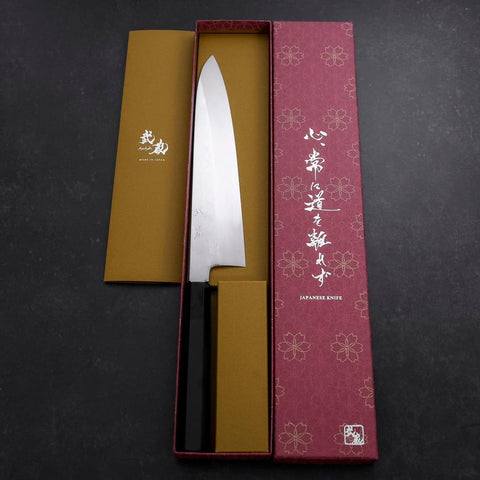 Gyuto White Steel #3 Kagami Honyaki Büffelhorn und Ebenholz Griff 240mm-[Musashi]-[Japan-Küchenmesser]