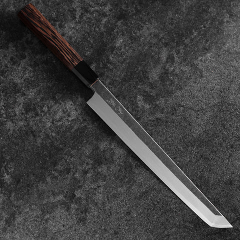 Sakimaru Takohiki Blue Steel #2 Kurouchi Büffelhorn und Wenge Griff 270mm
