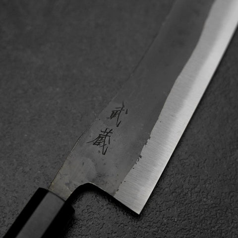 Hakata Blue Steel #2 Kurouchi Büffelhorn und Ebenholz Griff 165mm-[Musashi]-[Japan-Küchenmesser]