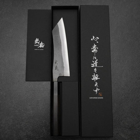 Hakata Blue Steel #2 Kurouchi Büffelhorn und Ebenholz Griff 165mm-[Musashi]-[Japan-Küchenmesser]