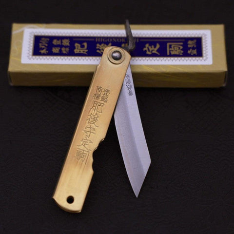 Higonokami Aogami 100mm Messing Super-[Musashi]-[Japan-Küchenmesser]