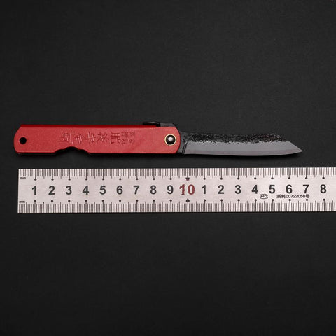 Higonokami Aogami Edelstahlummantelung Tsuchime 100mm mit roter Scheide-[Musashi]-[Japan-Küchenmesser]