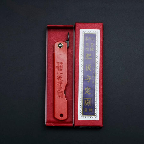 Higonokami Aogami Edelstahlummantelung Tsuchime 100mm mit roter Scheide-[Musashi]-[Japan-Küchenmesser]