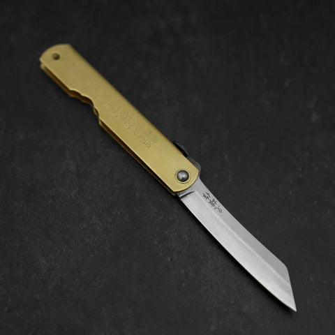 Higonokami Aogami Eto Inu 80mm Messing-[Musashi]-[Japan-Küchenmesser]
