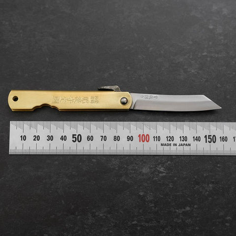 Higonokami Blue Steel 90mm Messing-[Musashi]-[Japan-Küchenmesser]