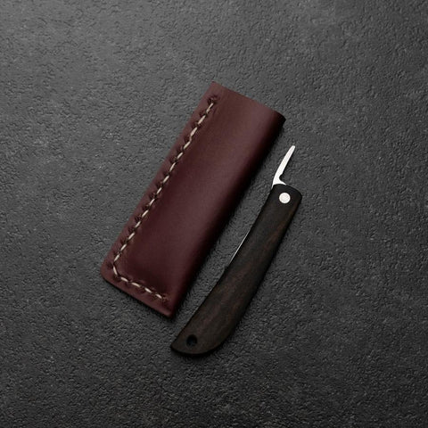 Higonokami VG-10 Schwarzes Persimonenholz Outdoor-Messer 60mm mit Weinroter Lederscheide-[Musashi]-[Japan-Küchenmesser]