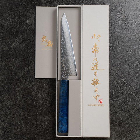 Honesuki VG-10 Tsuchime Damascus Blue Birch Handle 150mm (5.9”)-[Musashi]-[Japan-Küchenmesser]