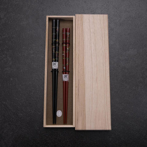 Hosomi Hangai (Muscheleinlage) Rot 215 mm und Schwarz 235 mm Lackiertes Holz mit Paulownia-Holzbox-[Musashi]-[Japan-Küchenmesser]
