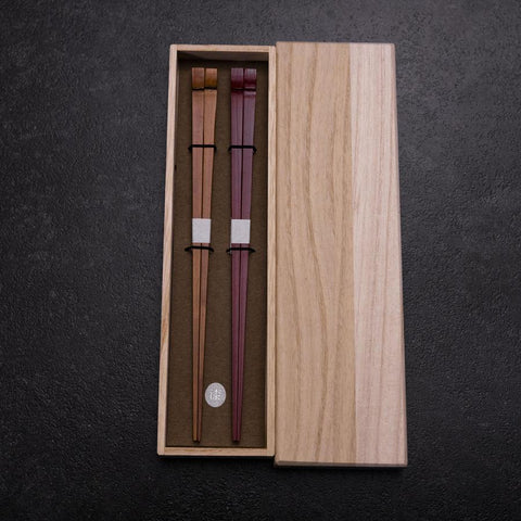 Kagoshima Bambus Rot-Braunes Essstäbchen Set 23mm mit Paulownia-Holzbox-[Musashi]-[Japan-Küchenmesser]