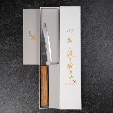 Kaisaki White Steel #2 Kurouchi Oak Handle 120mm (4.7”)-[Musashi]-[Japanese-Kitchen-Knives]