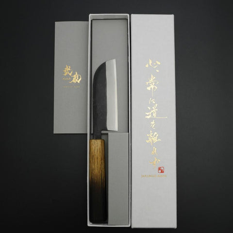 Kawamuki White Steel #1 Kurouchi Yaki Urushi Griff 100mm-[Musashi]-[Japan-Küchenmesser]