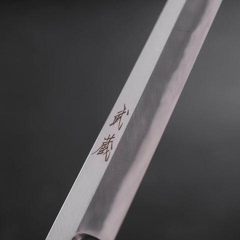 Kengata Fuguhiki Blue Steel #1 Hon-Kasumi Büffelhorn und Walnuss Griff 300mm-[Musashi]-[Japan-Küchenmesser]