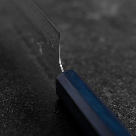Kiritsuke AUS-10 Kagami Tsuchime Damast Dunkelblauer Urushi Griff 240mm-[Musashi]-[Japan-Küchenmesser]