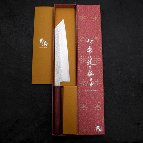 Kiritsuke AUS-10 Nashiji Damast Lila Urushi Griff 210mm-[Musashi]-[Japan-Küchenmesser]