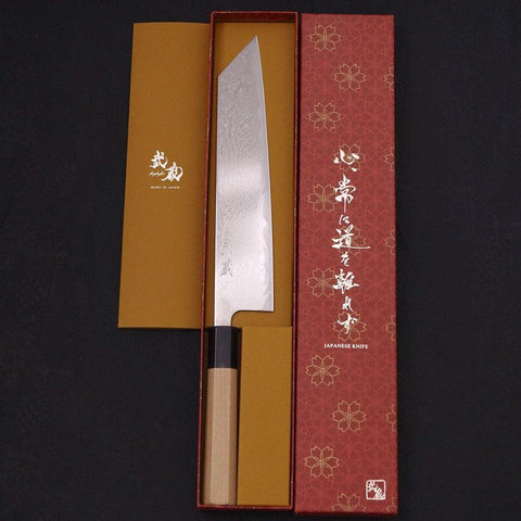 Kiritsuke AUS-10 Wellen-Nickel Damast Büffelhorn und Magnolienholz Griff 240mm-[Musashi]-[Japan-Küchenmesser]
